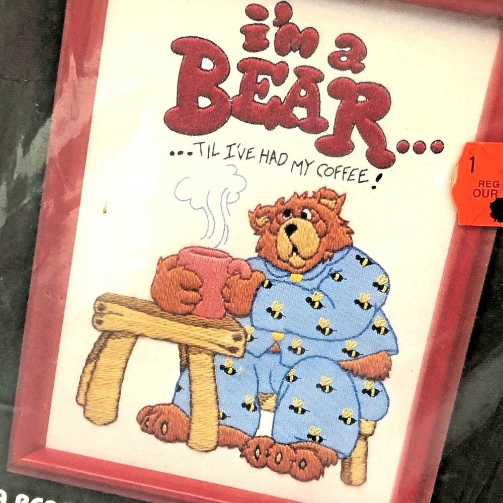 VTG Dimensions A Bear Til I've Had Coffee‎ Crewel Kit New Sealed Needlepoint NEW